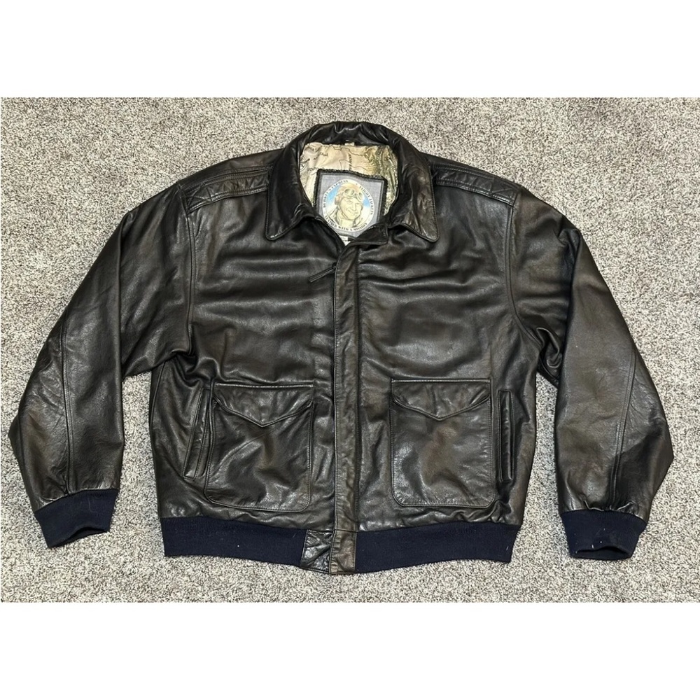 Vintage Mens Durkee's Express Leather Bomber Flight Jacket Black XL Cowhide